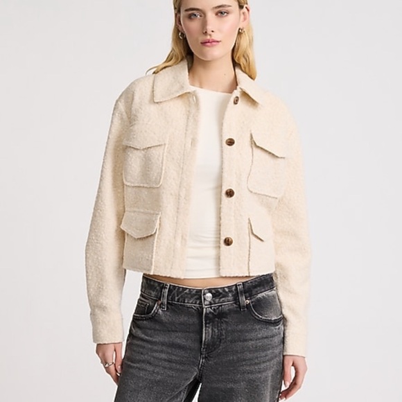 Express Jackets & Blazers - Express Boucle Four Pocket Cropped Sand-shell Teddy Jacket